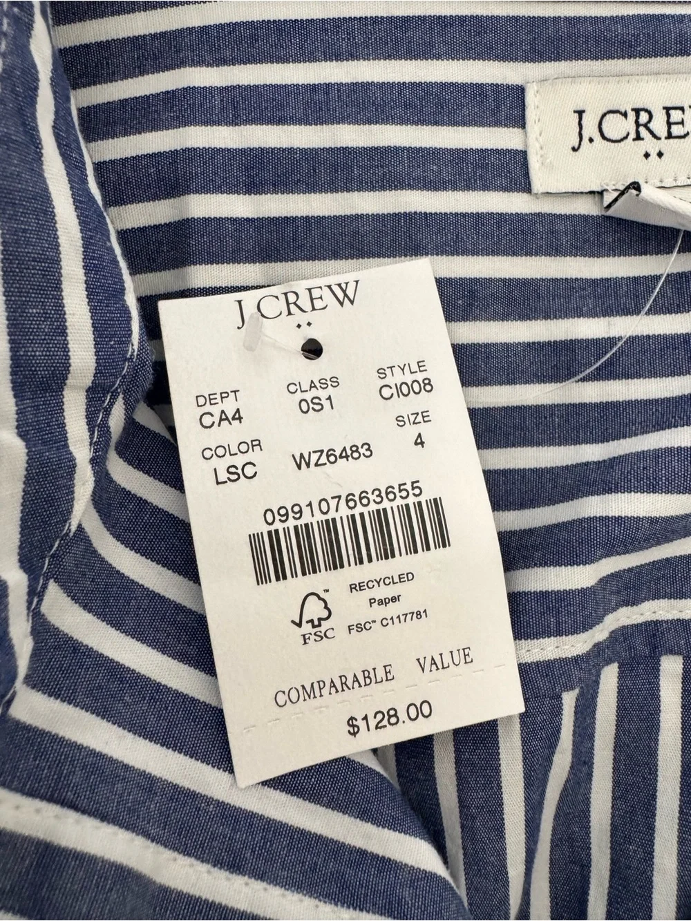 J. Crew Factory Striped Button-Front Shirt Dress  - Navy/White Size 4